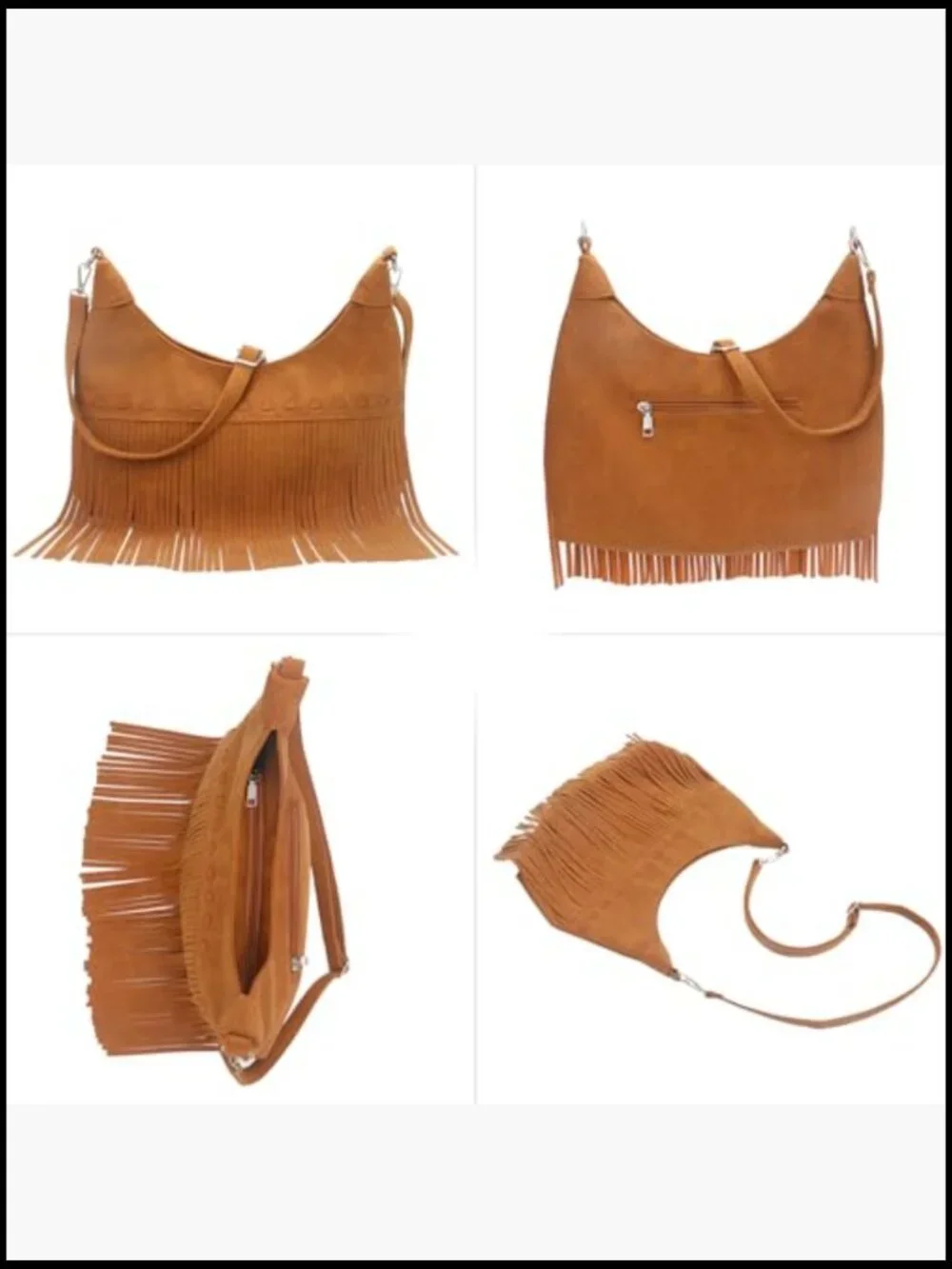 Fringe Hobo Crossbody Bag Vegan Suede Western Crescent Purse Hippie Shoulder - Picture 4 of 6